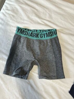 Gymshark Grey Seamless Shorts with Teal Logo Waistband